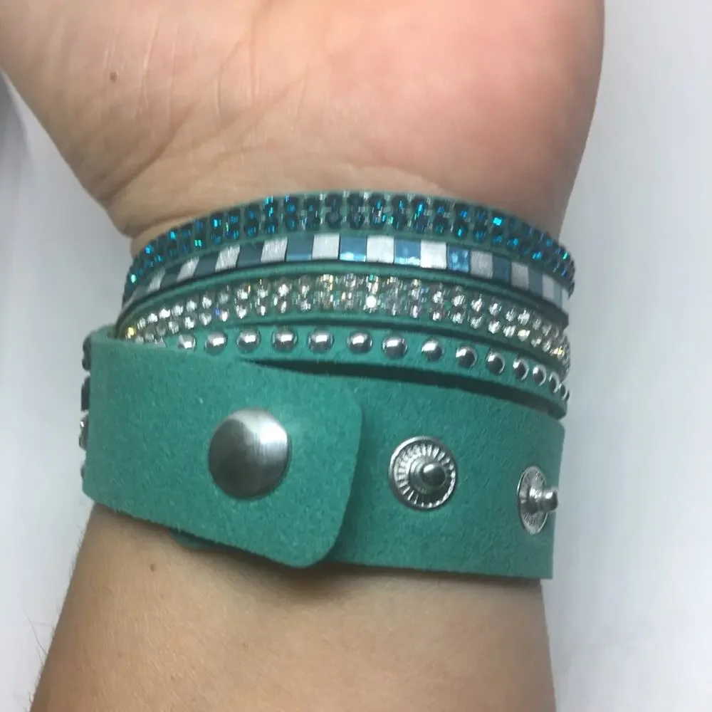 Mix Stud Slit Layer Wrap Bracelet - Teal
